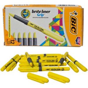 BIC Brite Liner Grip Highlighter Chisel Tip Yellow Ink 12 Pack - NEW in Box